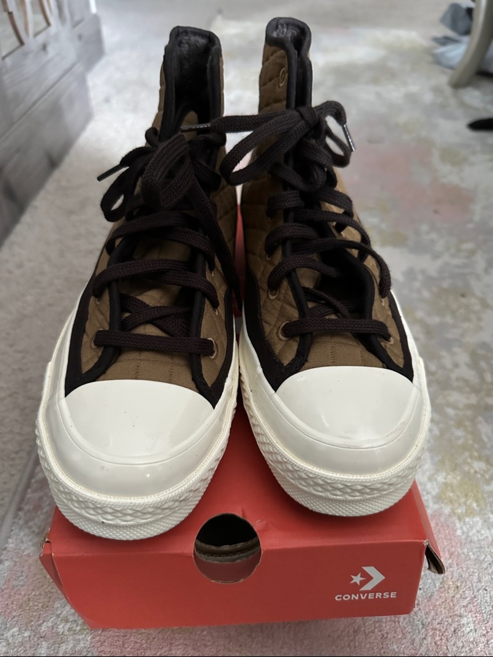 Converse High-Top Sneakers in Brown & White with Black Accents - Picture 4 of 5